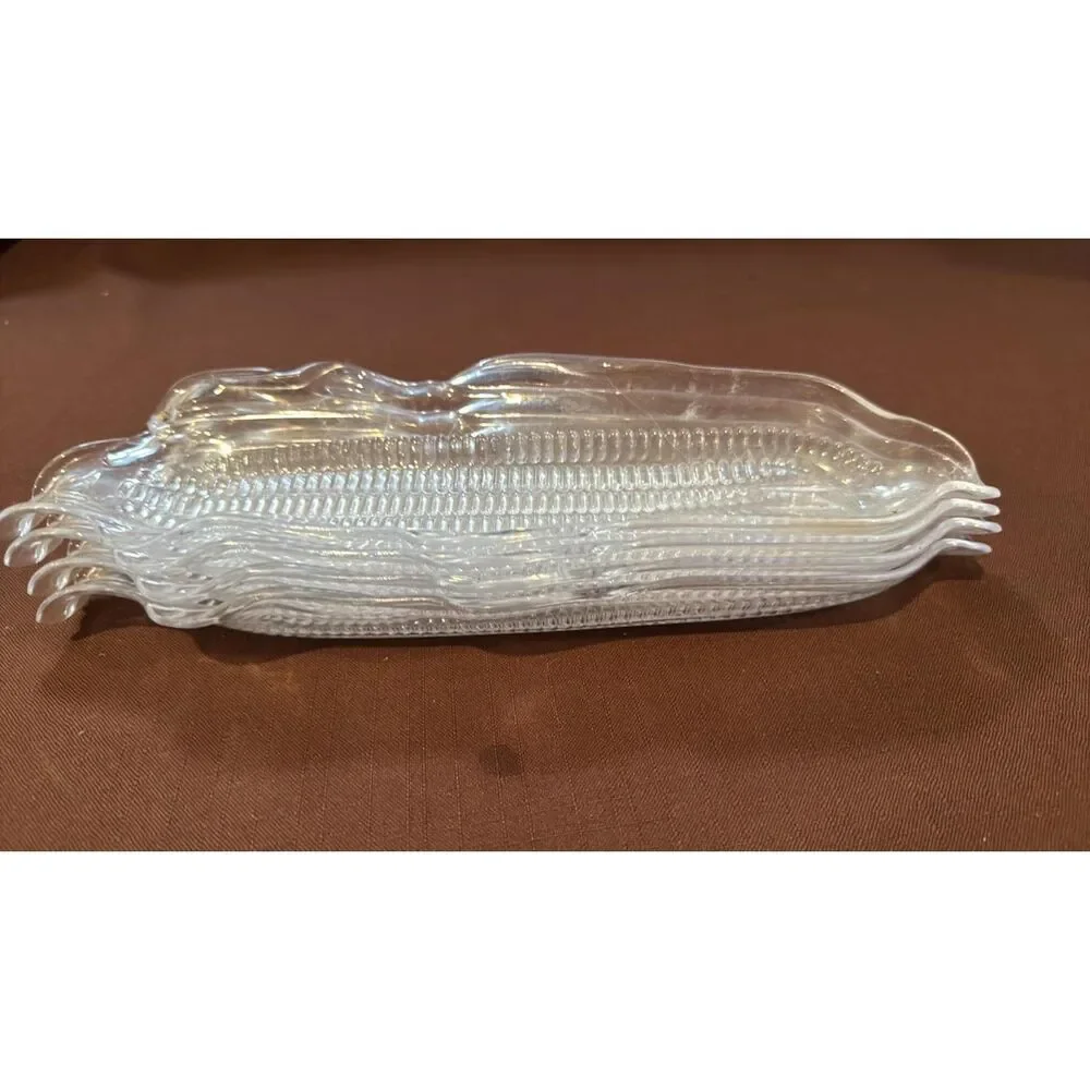 Corn on the cob Dish Holders plates clear plastic set of 4 and 3 corn holders